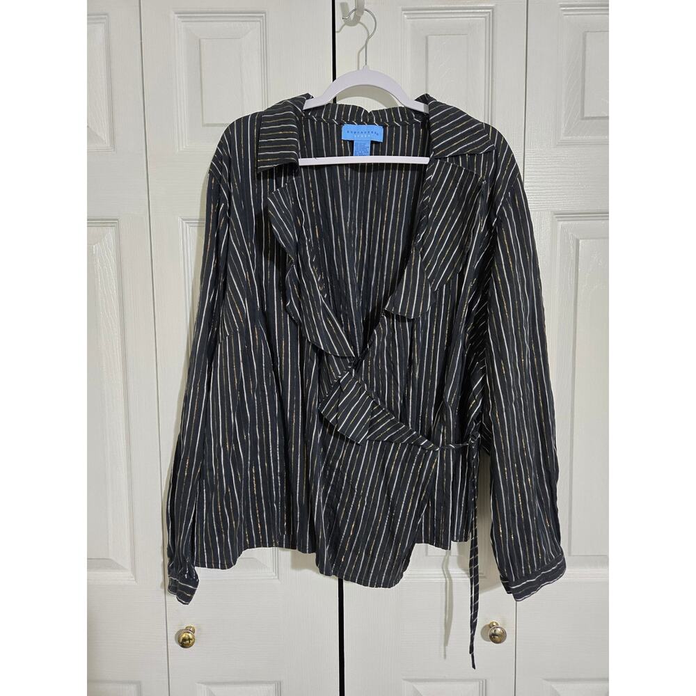 Doncaster sport 24w women's striped long sleeve wrap style blouse